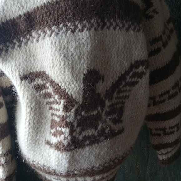 Vintage Hand knit wool Men's large Cowichan Sweater - Picture 7 of 7